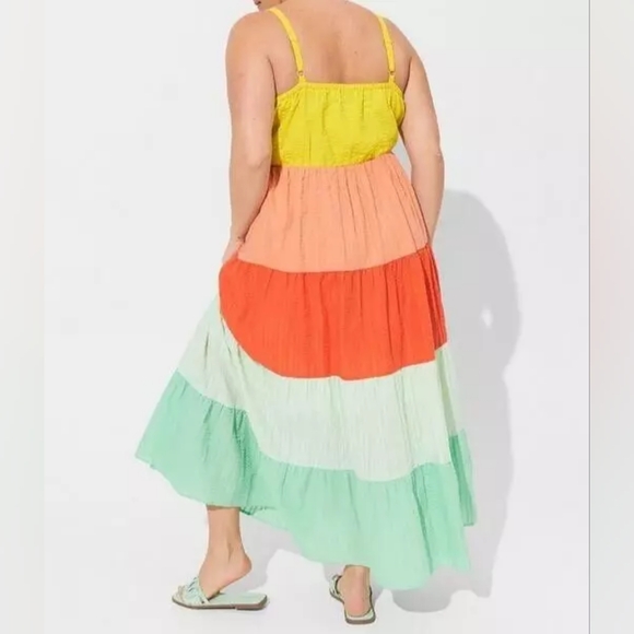 Torrid Maxi Seersucker Tiered Color Block Dress - Picture 2 of 9